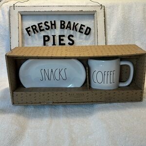 Rae Dunn White Snack Plate and Coffee Mug Set